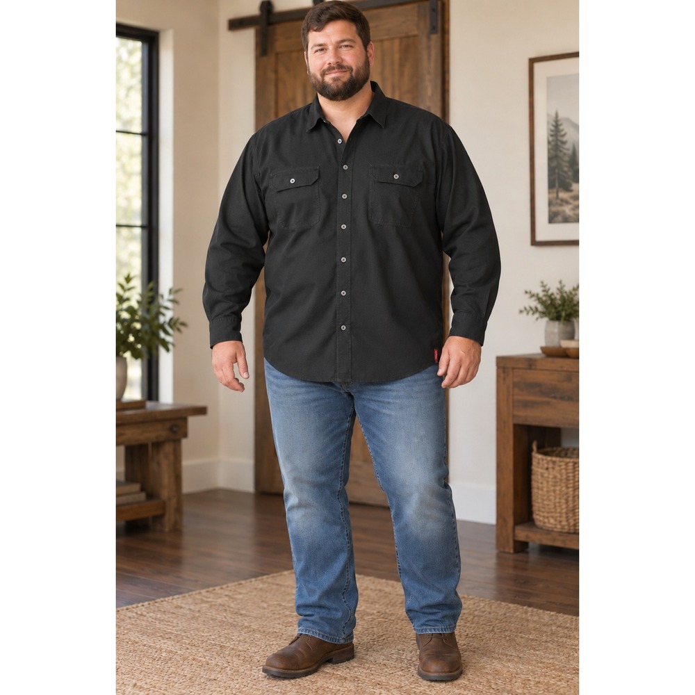 Wrangler Mens 3XL Black Long Sleeve Button Down Work Shirt 112324422 Stretch